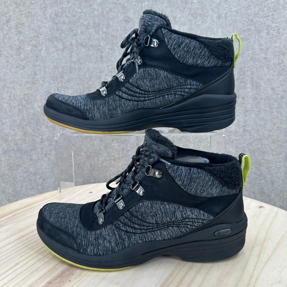 Bzees Horizon Ankle Boots Womens 10M Black Grey Lace Up Faux Fur Trim Space Dye